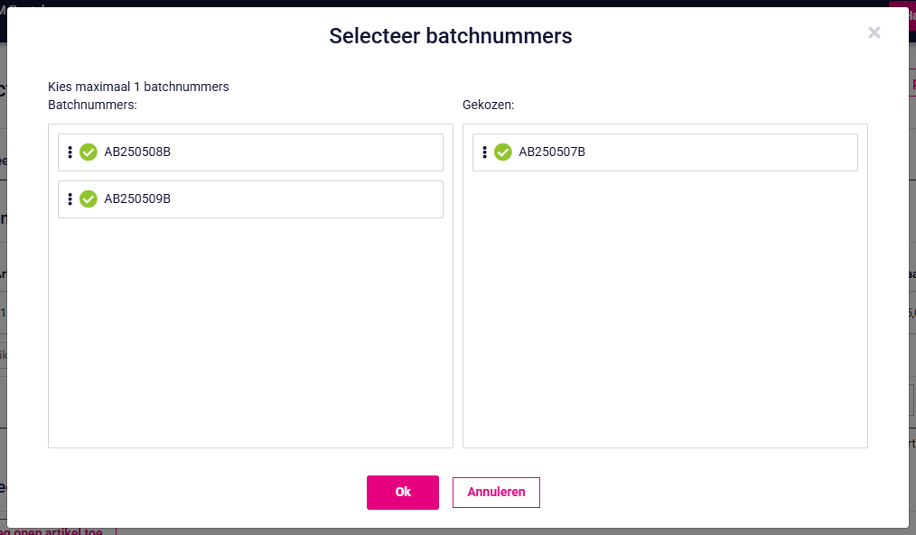 Batchnummers/serienummers