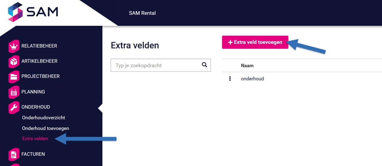 Onderhoud Extra velden