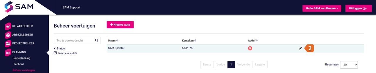 Voertuig status aanpassen