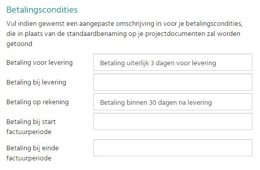 Standaardinstellingen projecten