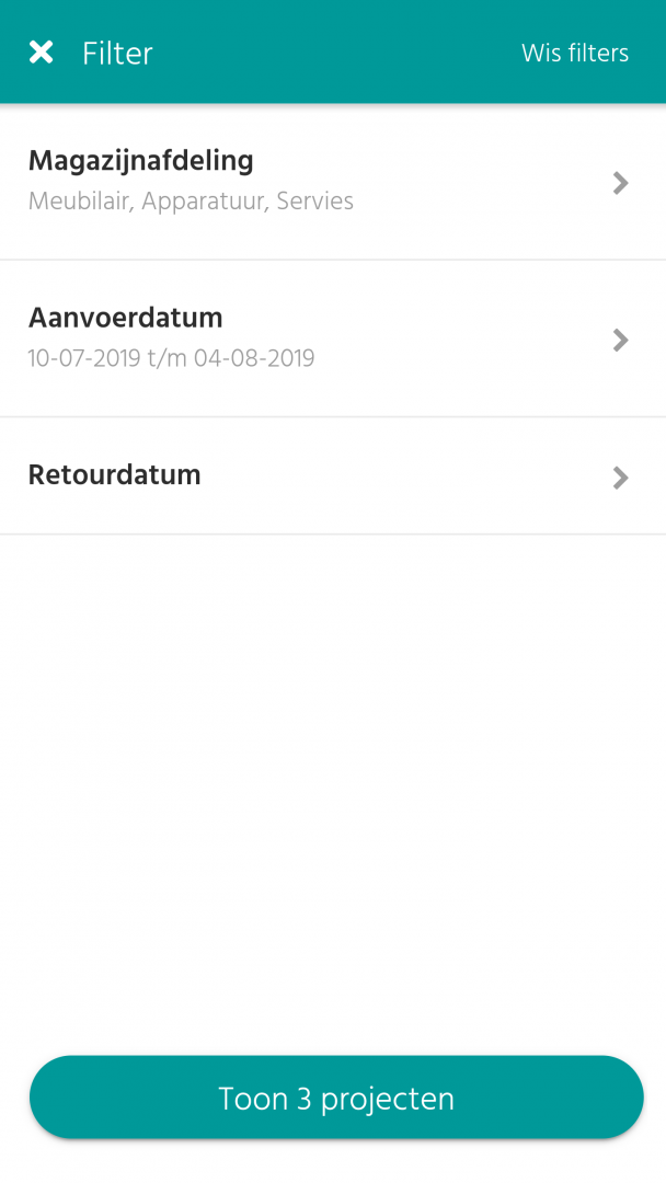 Projecten filteren