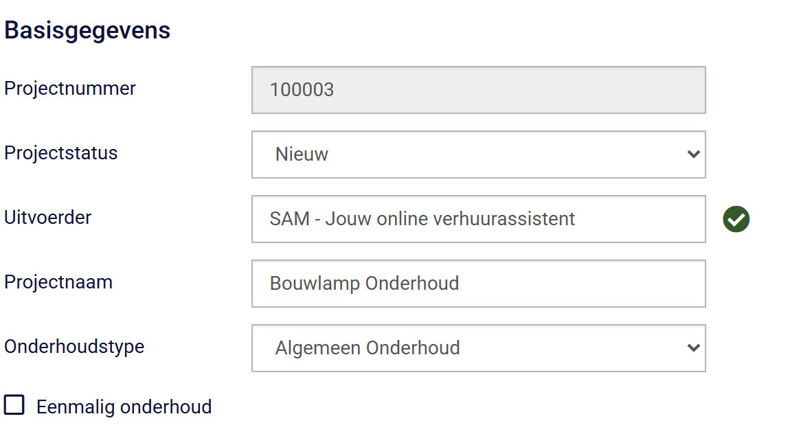 Onderhoud project Aanmaken 