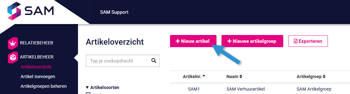SAM - Voorraad invoeren