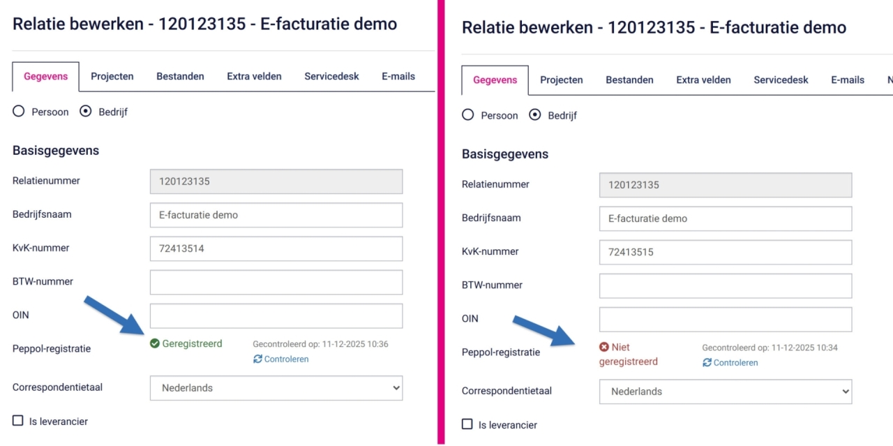 Peppol registratie relatie controleren
